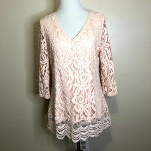 Lauren Michelle Pink Lace 3-Quarter Sleeve Blouse / Top (S)